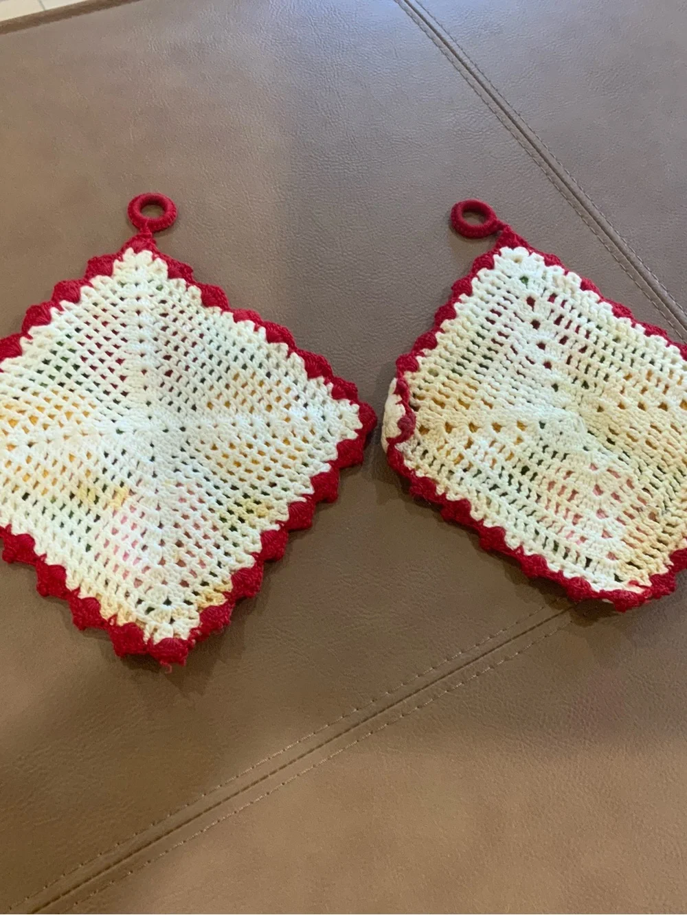 PAIR Handmade Crochet Floral Pot Holders - Red, Yellow, Pink, Green